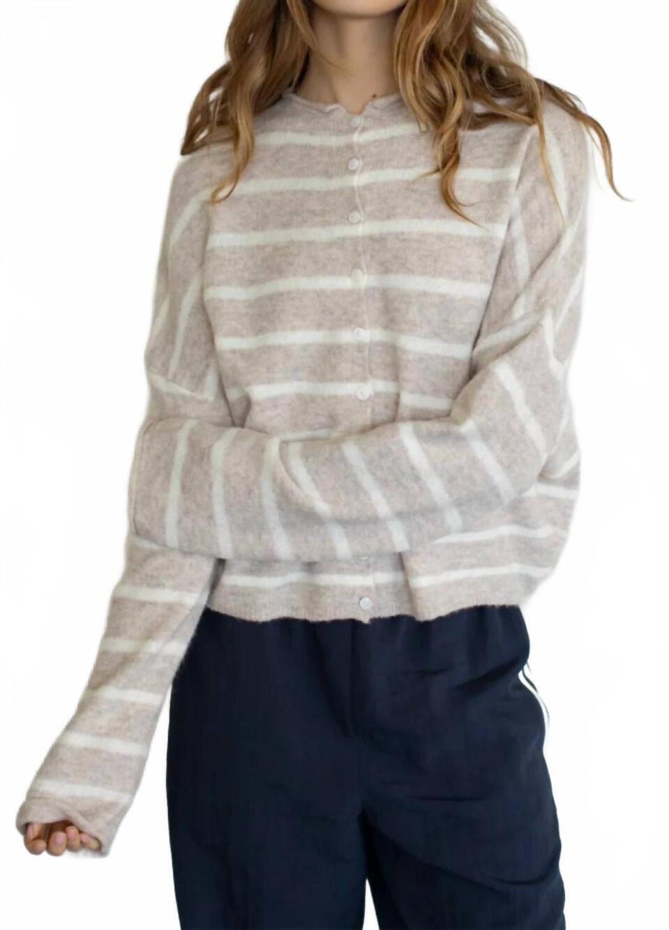 NEW THINGS BETWEEN cabana stripe piper cardigan in beige
